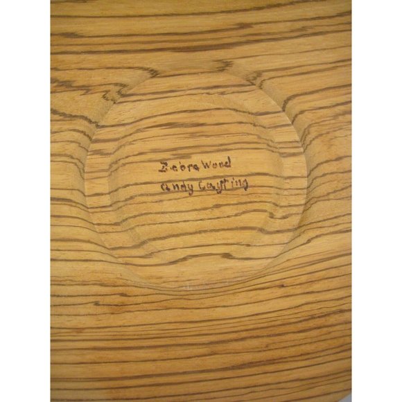 Zebra Wood Artist Made Cayring Tray Round Serving Plate Platter Solid 11.25 inch - Picture 5 of 6